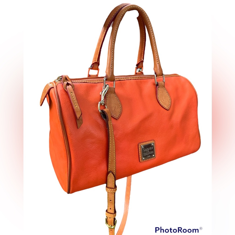 Dooney Satchel Barrel Bag 28cm in Orange Leather